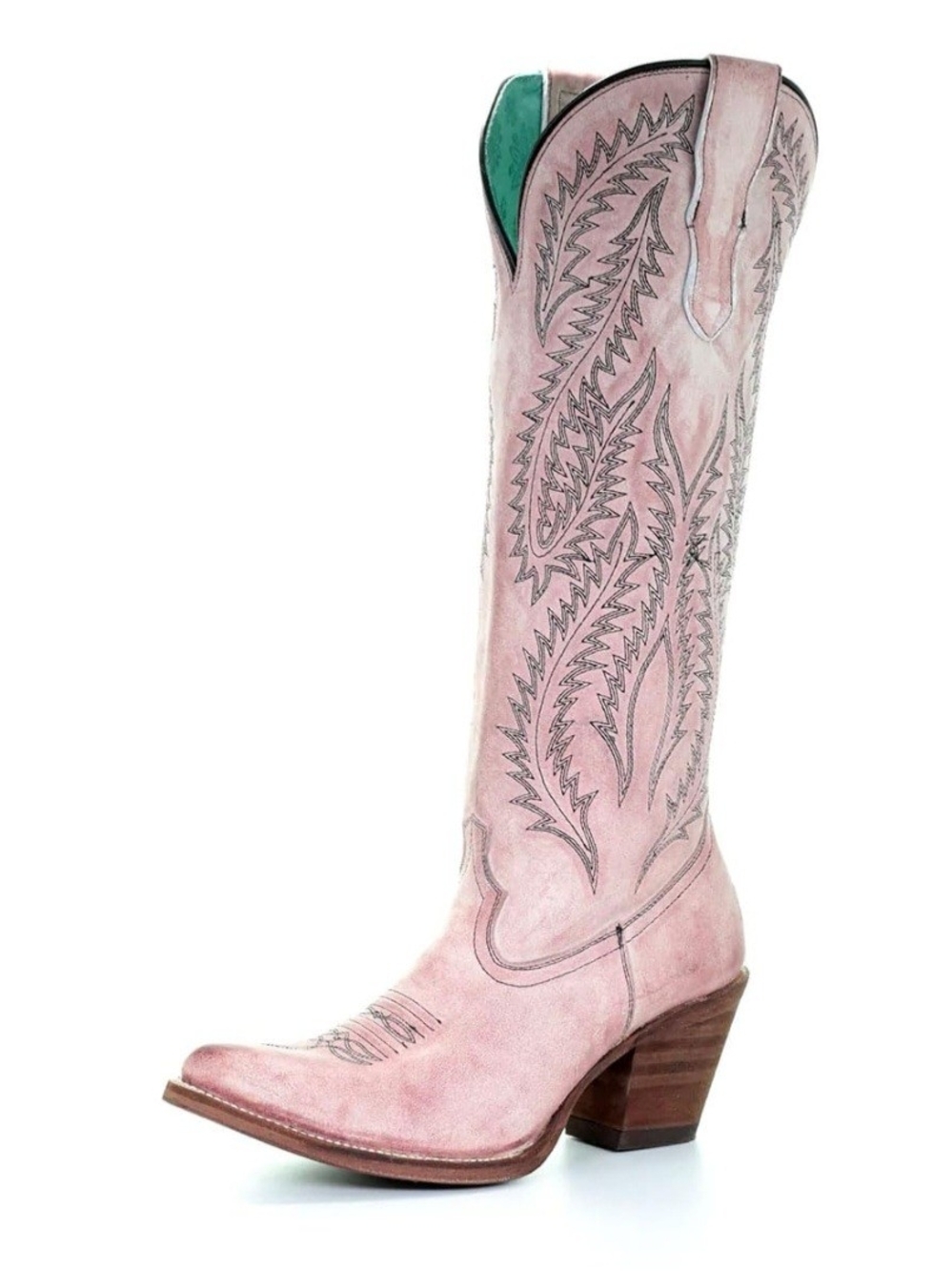 Women's Pink Embroidered Western Heeled Boots - Classic Cowgirl Style